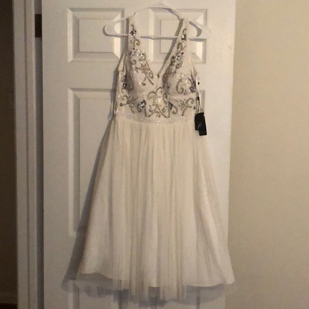 NWT Adrianna Papell White Beaded Gown